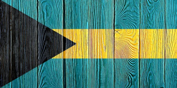 Bahamas Vlag Geschilderd Oude Houten Plank Achtergrond Geborsteld Natuurlijk Licht — Stockfoto