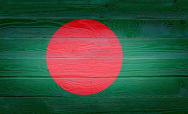 Bangladesh Flagga Målad Gamla Trä Planka Bakgrund Borstad Naturlig Ljus — Stockfoto