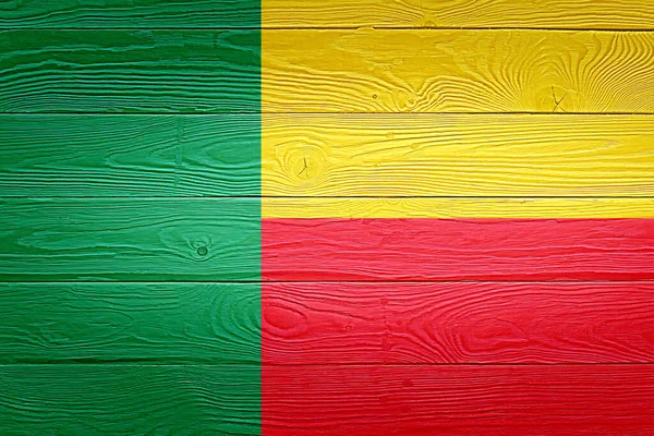 Benin Flagga Målad Gamla Trä Planka Bakgrund Borstad Naturlig Ljus — Stockfoto