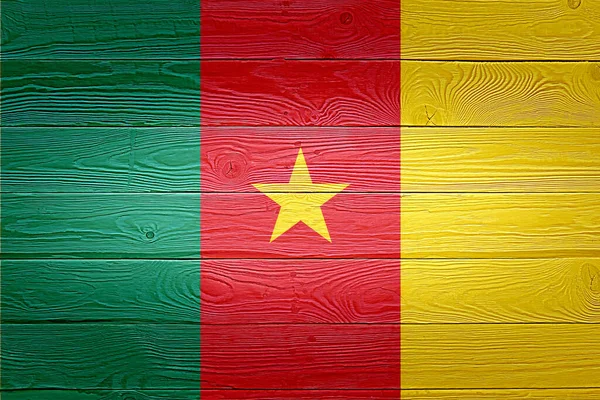 Kamerun Flagga Målad Gamla Trä Planka Bakgrund Borstad Naturlig Ljus — Stockfoto