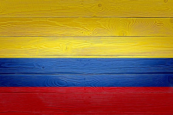 Kolumbia Zászló Festett Régi Deszka Háttér Brushed Természetes Fény Csomózott — Stock Fotó