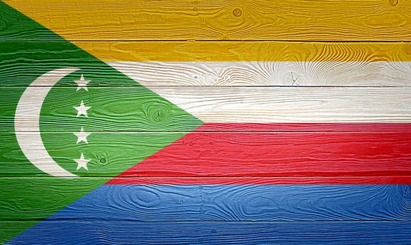 Komorerna Flagga Målade Gamla Trä Planka Bakgrund Borstad Naturlig Ljus — Stockfoto