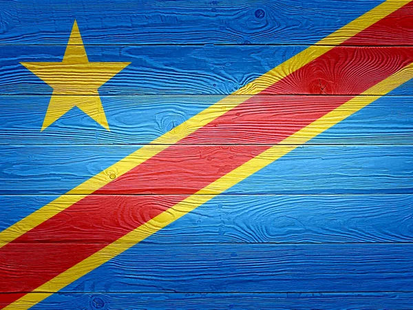 Kongo Flagga Målad Gamla Trä Planka Bakgrund Borstad Naturlig Ljus — Stockfoto