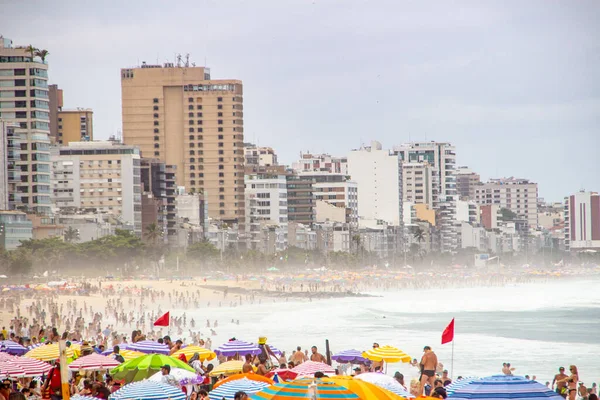 Playa Leblon Río Janeiro Brasil Febrero 2020 Playa Leblon Llena — Foto de Stock