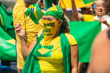 Rio de Janeiro, Brezilya 'daki Copacabana Plajı' nda gösteri - 15 Mart 2020: Rio de Janeiro 'daki Copacabana Plajı' nda Bolsonaro hükümeti lehine gösteri.