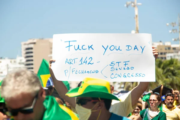 Demonstracja Plaży Copacabana Rio Janeiro Brazylia Marca 2020 Demonstracja Rzecz — Zdjęcie stockowe