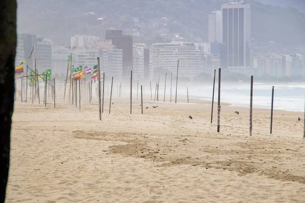 Spiaggia Vuota Copacabana Durante Quarantena Coronavirus Rio Janeiro Brasile — Foto Stock