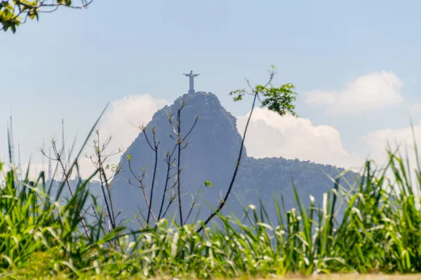 Sylwetka Wzgórza Corcovado Chrystusa Odkupiciela Rio Janeiro Brazylia Marca 2020 — Zdjęcie stockowe