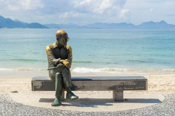 Standbeeld Van Dichter Carlos Drummond Andrade Rio Janeiro Brazilië April — Stockfoto