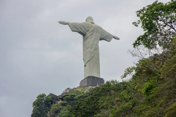 Kristus Frälsaren Sett Utifrån Annan Vinkel Rio Janeiro Brasilien Mars — Stockfoto