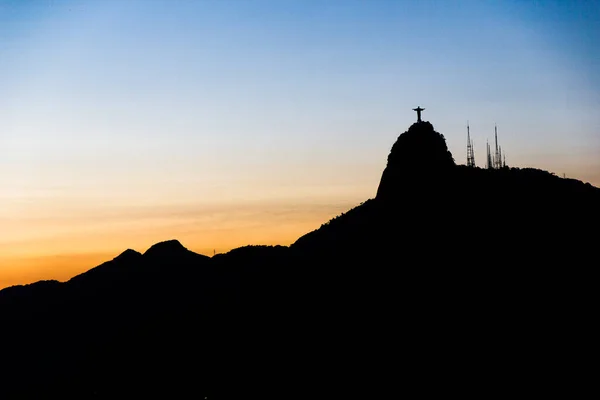 Силует Христа Спасителя Прекрасним Заходом Сонця Ріо Жанейро Бразилія Грудня — стокове фото