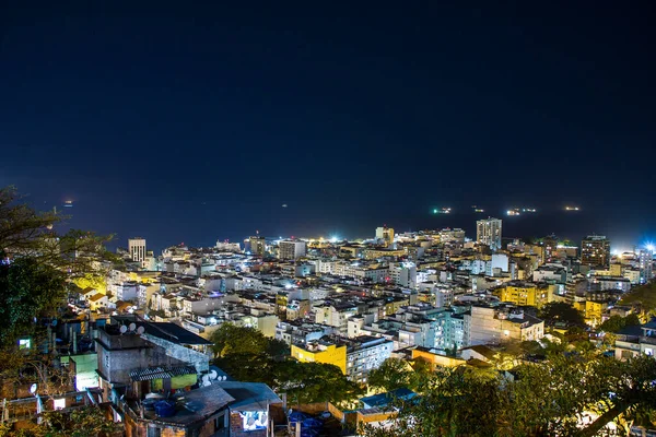 copacabana neighborhood at night seen from the top of the Cantagalo hill in Rio de Janeiro Brazil.