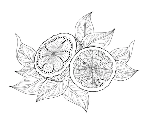 Composición con Limones y Hojas Ornadas — Vector de stock