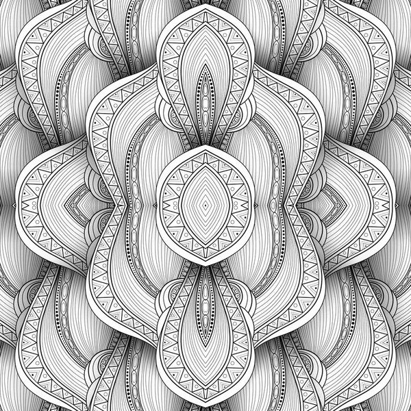 Patrón Tribal Monocromo con Olas — Vector de stock