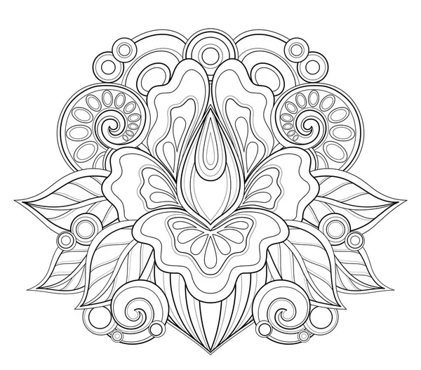 Élément floral monochrome dans le style Doodle — Image vectorielle