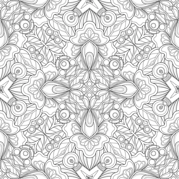 Patrón monocromo sin costura con motivos florales — Vector de stock