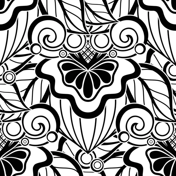 Монохромный бесшовный платок с цветочными мотивами — стоковый вектор