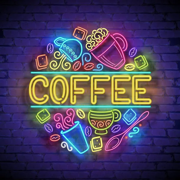 Coffee House Neon Light Singboard — Stock Vector