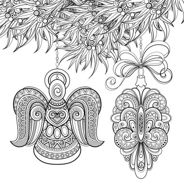 Monochrome Merry Christmas Illustration, Ethnic Motifs clipart