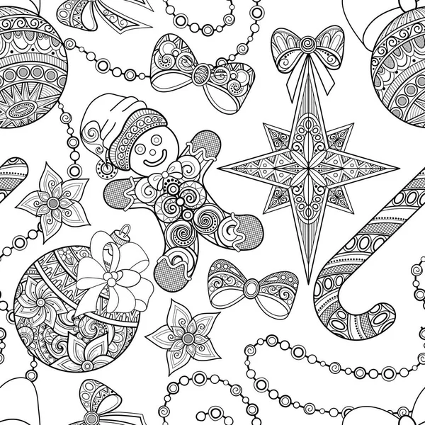 Patrón de Navidad feliz monocromo sin costuras, Año Nuevo Illustrati — Archivo Imágenes Vectoriales