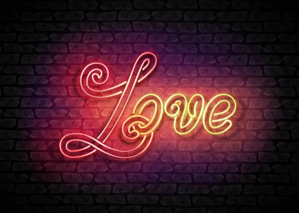 Valentines Day Greeting Card Szablon Rocznika Neonowy Szyld Napisem Miłości — Wektor stockowy