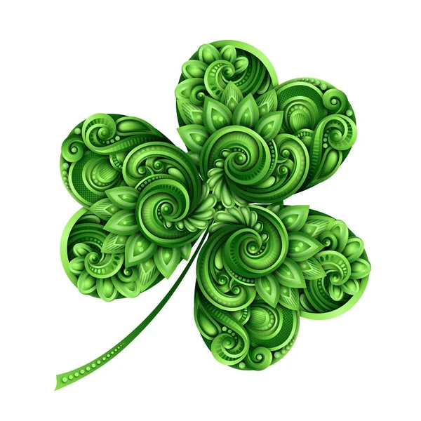 Doodle Colorido Decorativo Verde Trevo Folha Talismã Saint Patrick Dia — Vetor de Stock