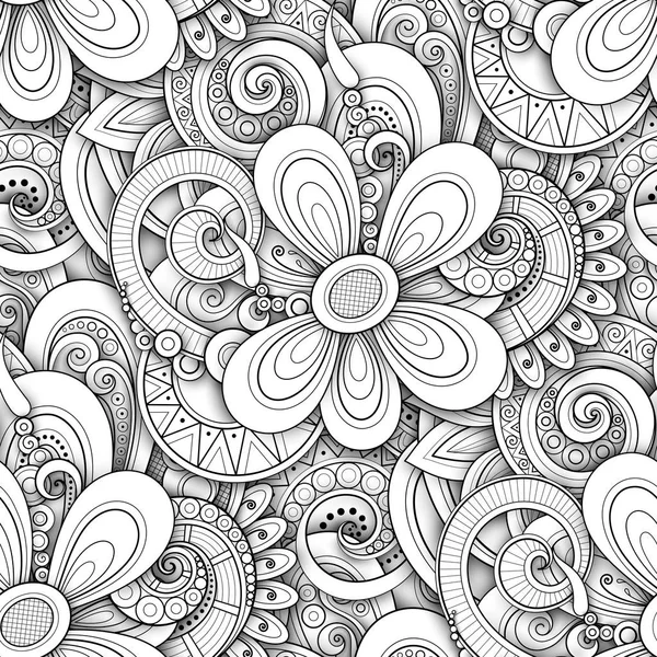 Monochromes Nahtloses Muster Mit Floralen Motiven Vektor Illustration — Stockvektor