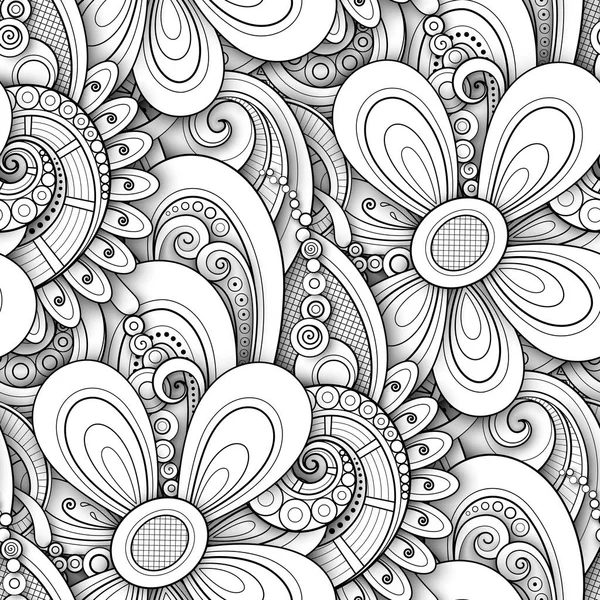 Монохромний Безшовний Візерунок Квітковими Мотивами Вектор Ілюстрація — стоковий вектор