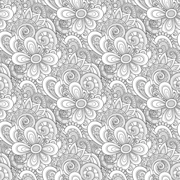 Modèle sans couture monochrome avec motifs floraux — Image vectorielle