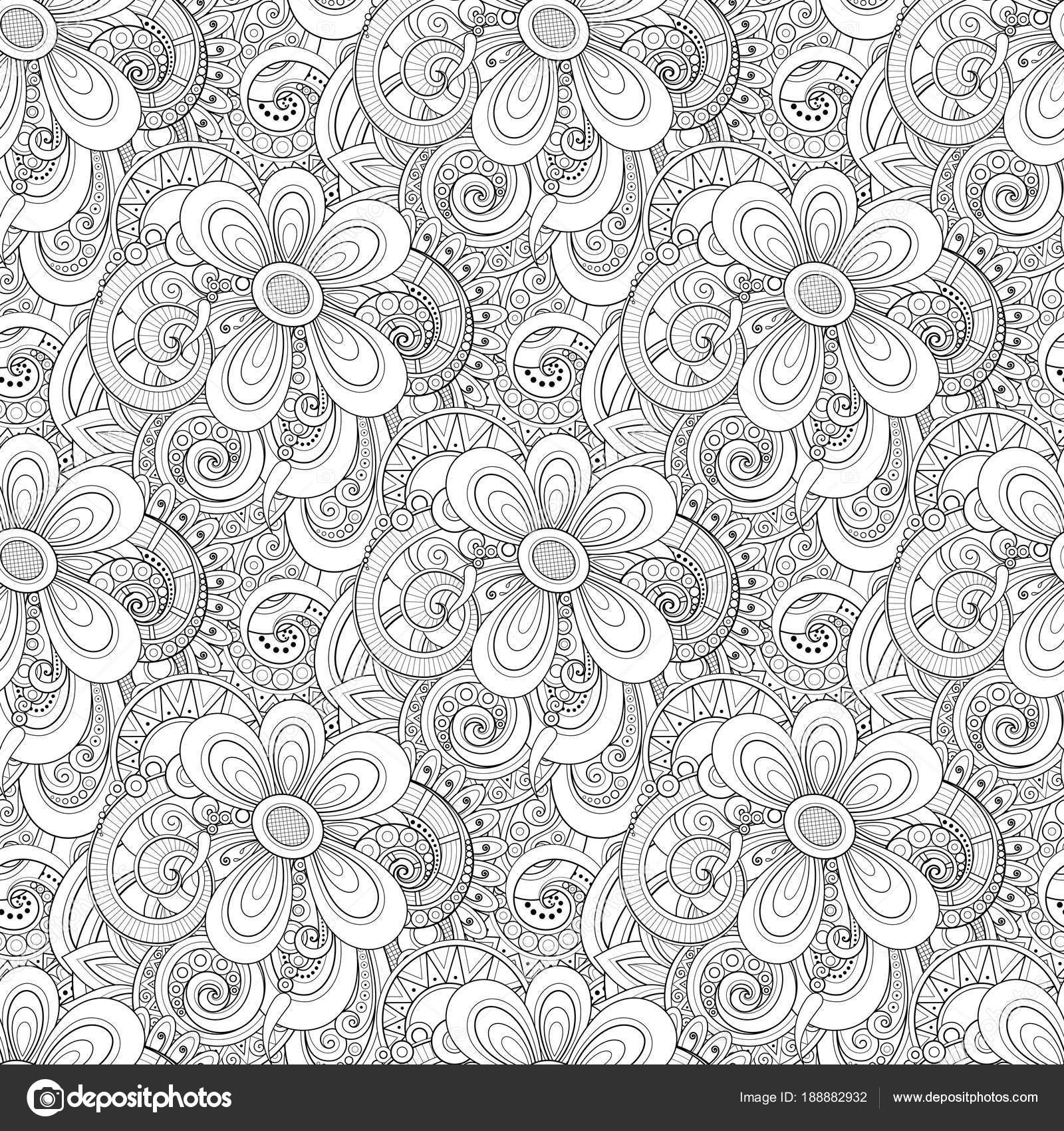 Monochrome Seamless Pattern with Floral Motifs — Stock Vector ...