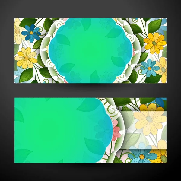 Conjunto Banners Horizontales Elemento Diseño Web Hermosas Flores Abstractas Plantilla — Vector de stock