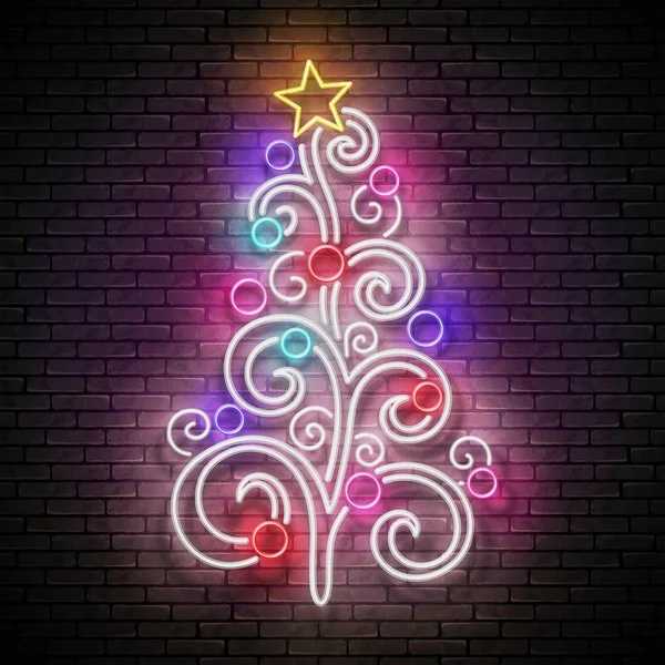 Carte de vœux lumineux avec arbre de Noël décoré — Image vectorielle