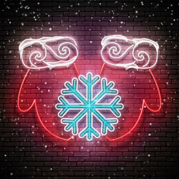 Glow Greeting Card with Freeze Snowflake on Santa's Mittens, Sno — ストックベクタ