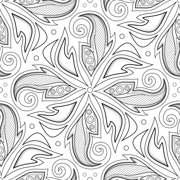 Monochrome Seamless Pattern Floral Ethnic Motifs Endless Texture Abstract Design — Stock Vector