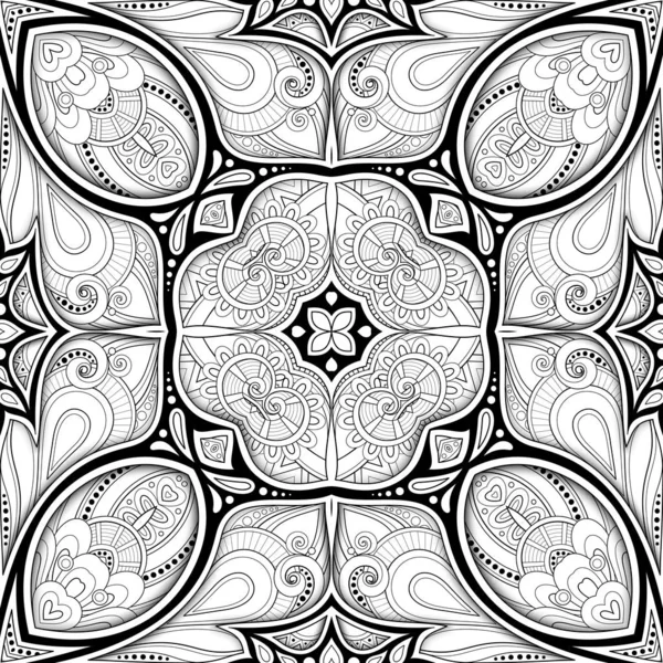 Monochromatický Jednobarevný Vzorek Mozaikovou Motif Nekonečná Květinové Textury Indickém Stylu — Stockový vektor