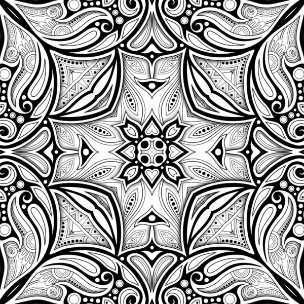 Monochromatyczny Bezszwowy Wzór Motywem Mozaiki Nieskończona Kwiatowy Tekstury Stylu Paisley — Wektor stockowy