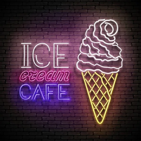 Vintage Glow Poster Ice Cream Cone Inscription Brick Wall Background — 스톡 벡터