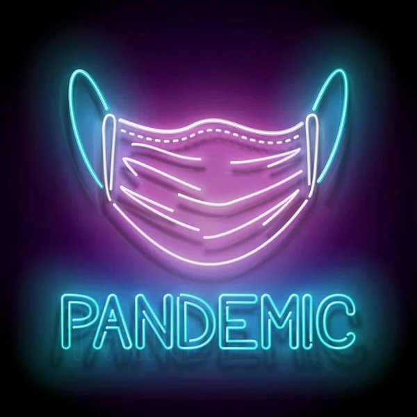 Glow Signboard Met Gezichtsmasker Beschermend Pandemisch Concept Van Het Gebruik — Stockvector