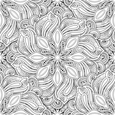 Mandala Motifli Tek Krom Kusursuz Desen. Paisley Hint Sonsuz Doku. Yoga, Meditasyon Tasarım Elemanı. Boyama Kitabı Sayfası