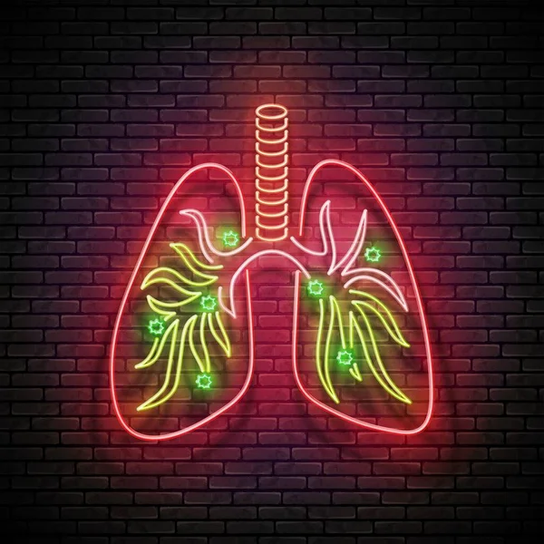 肺炎で肺を発光させコヴィド19ウイルス汚染 碑文とパンデミックの概念 肺クリニック蛍光画像臓器スクリーニング — ストックベクタ