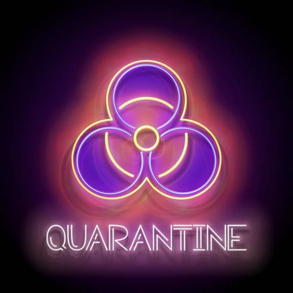 Glow Signboard Biohazard Sign Text Quarantine Dark Background World Coronavirus — Stock Vector