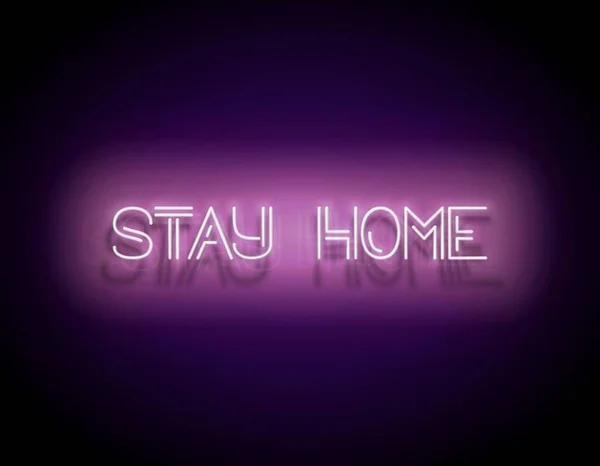 Glow Signboard Stay Home Inscription Template Για Πανδημία Καραντίνα Ενημέρωση — Διανυσματικό Αρχείο