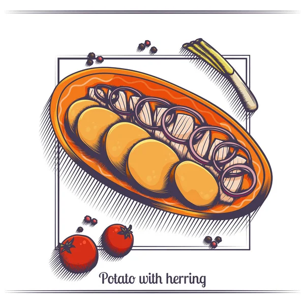 Aardappel met haring — Stockvector