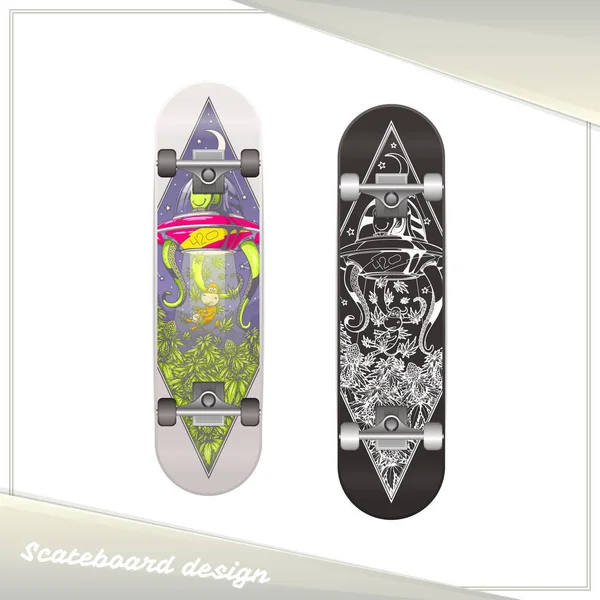 Skateboard alieno Design — Vettoriale Stock