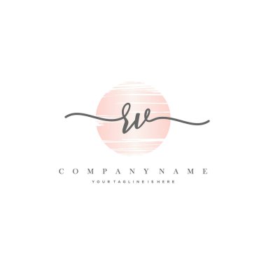 Rv İlk Harf el yazısı logosu şablon vektörü.