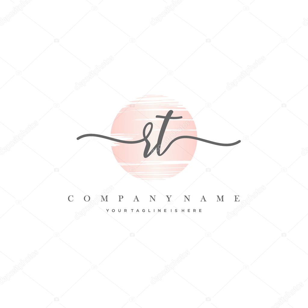 RT Initial Letter handwriting logo hand drawn template vector.