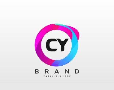 Renkli Çember şablon vektörlü Cy ilk logosu.