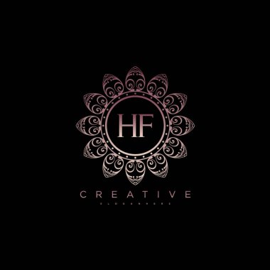 Hf Lotus harfi ilk logo şablon vektörü