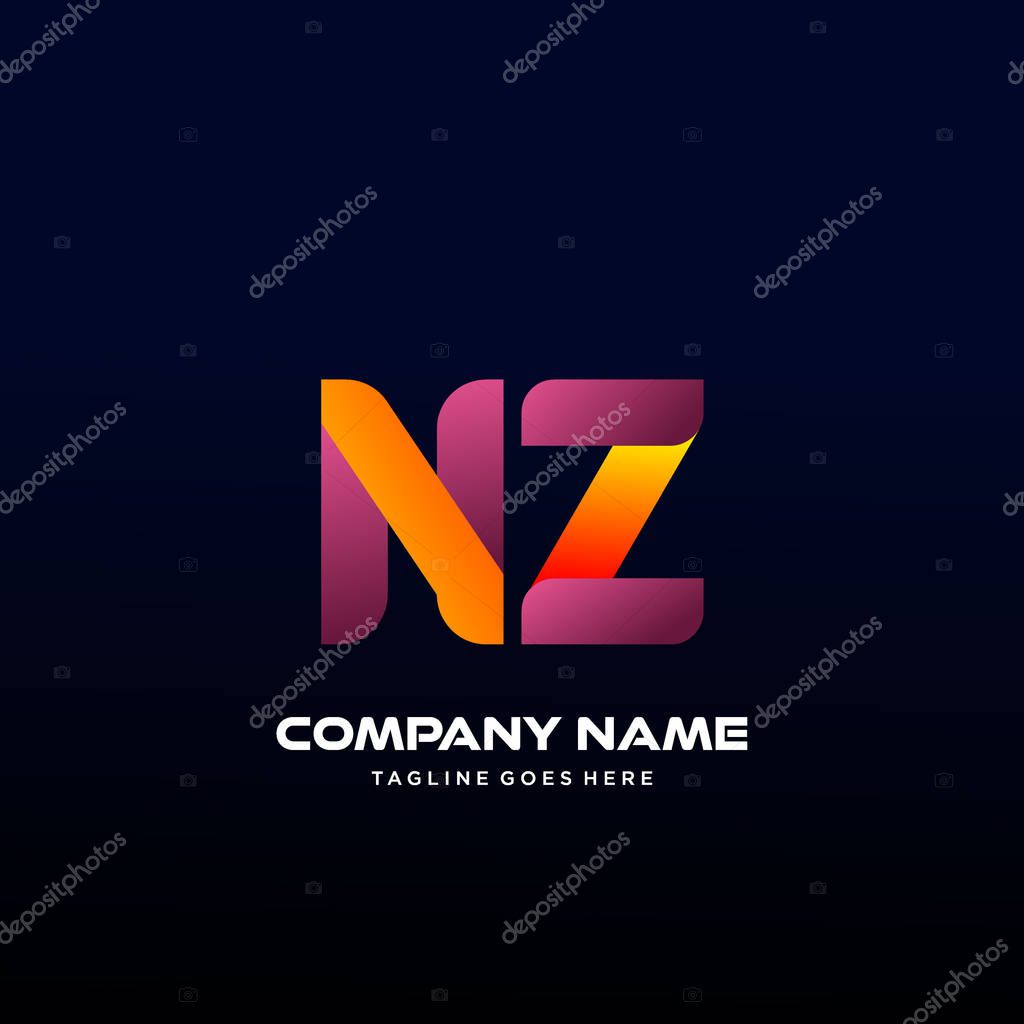 Letter NZ initial Logo Vector With colorful