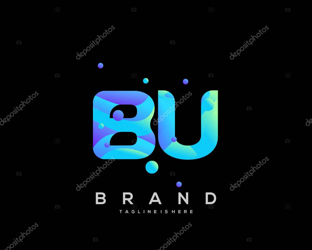 Initial letter BU logo with colorful, letter combination logo design for creative industry, web, business and company. - Vector